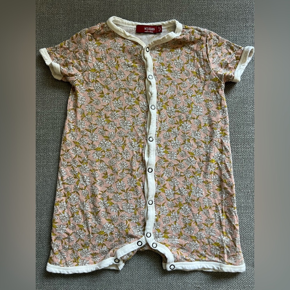 Milkbarn Organic Pink and White Pajama Set with Floral Design